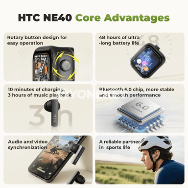 HTC NE40 AI Bluetooth simsiz nauşnikler, LED ekran, ses tygşytly