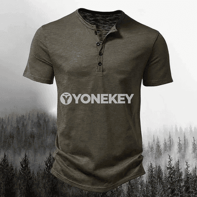 Erkekler üçin ýazky Henley polosy, bir reňkli, gysga ýeňli