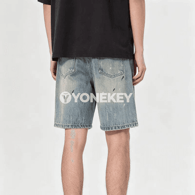 Erkekler üçin vintage denim şortik, rahat tomus stili