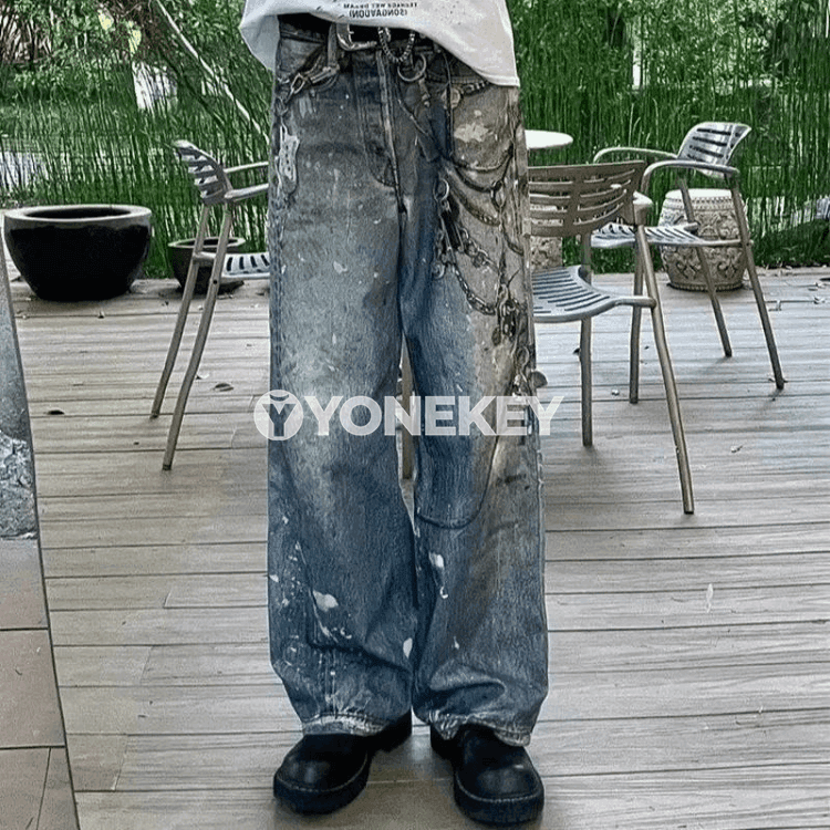 Aýallar üçin ýokary belli giň balakly jeans, 2025 moda