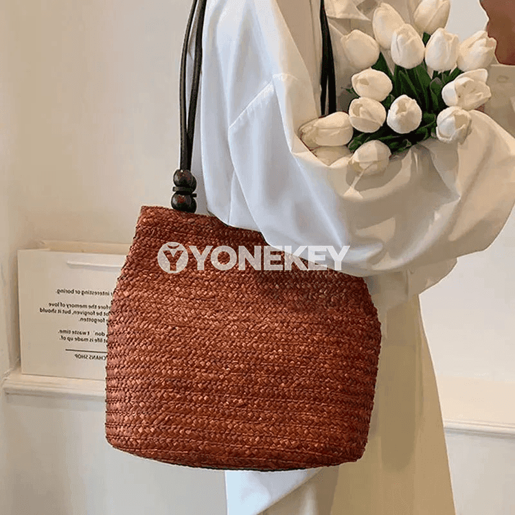 Aýal-gyzlar üçin saman örülen egin sumkasy, giň göwrümli tomus modeli