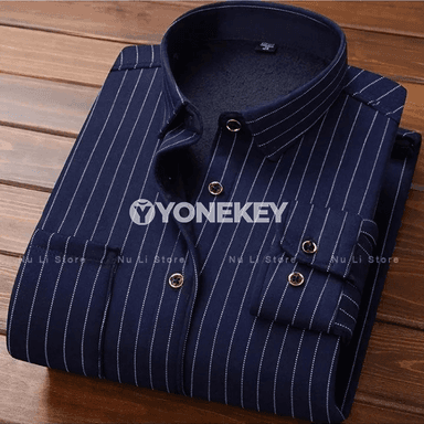 Erkekler üçin ýyly flişli plaid köýnek, uzyn ýeňli