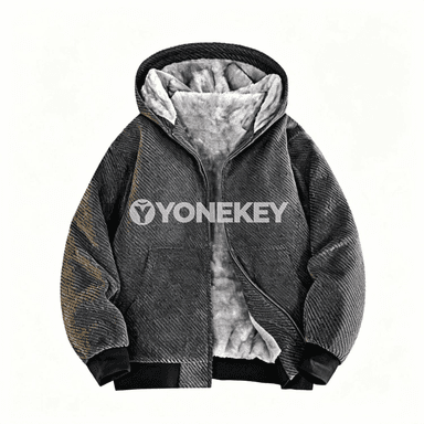 Erkekler üçin ýyly kapýuşonly vintage jaket, uly ölçegli