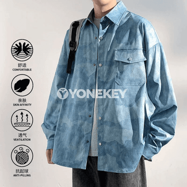 Erkekler üçin boýag effektli denim köýnegi, rahat kesimli