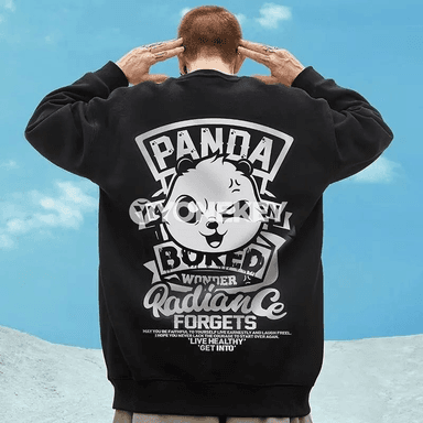 Erkekler üçin uly ölçegli güýz gyş sweatshirt, panda şekilli çaply