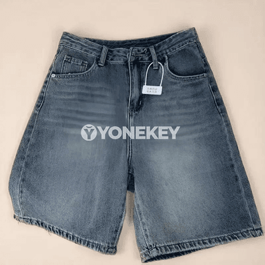 Retro ýokary belli denim şortikler, giň biçim, tomus üçin