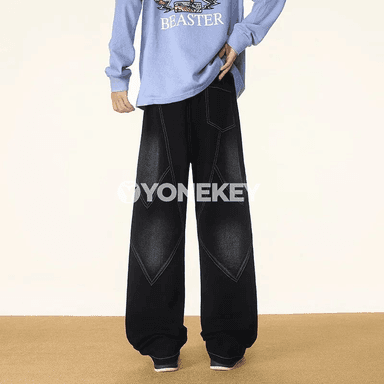Erkekler üçin rahat göni denim jeans balaklar, gündelik stil