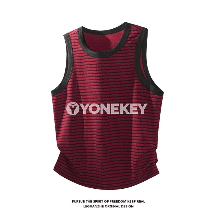 Erkekler üçin zolakly ýeňsiz gündelik tank top, ýeňil we amatly