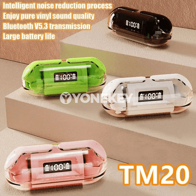 TM20 simsiz TWS Bluetooth 5.3 nauşnik, LED displeýli