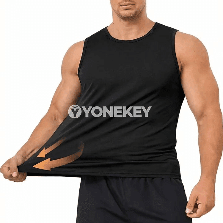 Erkekler üçin ýeňil, çalt gurýan sport maýkasy, ýeňsiz