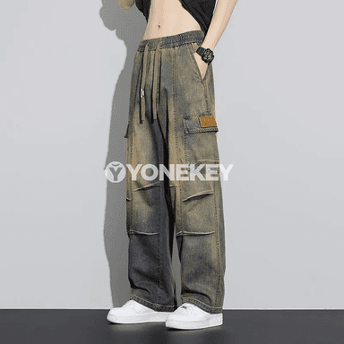 Erkekler üçin ýeňil giň balakly denim jinsiler, rahat gündelik stil