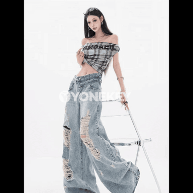 Aýal-gyzlar üçin giň balakly jeans, şäher stili we jübili rahat model