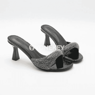 Aýal-gyzlar üçin beýikli rhinestone sandallar, açyk burunly şypbyk