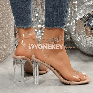 Zenanlar üçin ýokary ökjeli açyk sandal, inedördül burunly