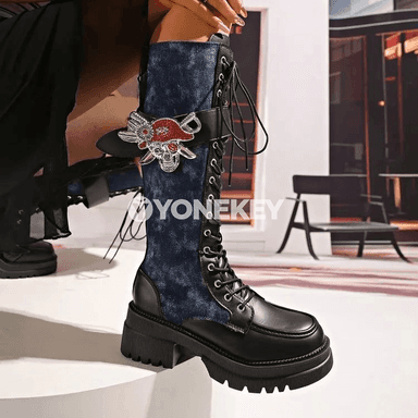 Aýal-gyzlar üçin punk stilindäki ortaky boý kowiý boots