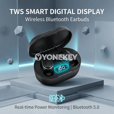 TWS Bluetooth simsiz nauşnikler, LED batareýa displeýli, mikrofonly