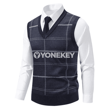 Erkekler üçin V boýunly örme switer, güýz-gyş üçin ýyly ýeňsiz top