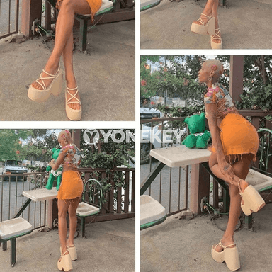 Zenanlar üçin moda ýokary ökjelik sandallar, kwadrat burunly, platformaly