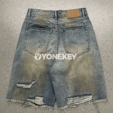 Erkekler üçin denim jort şortik, giň kesimli, gündelik stil