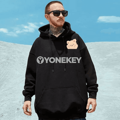 Erkekler üçin kapşonly giň biçimli ýumşak sweatshirt, gara we ak