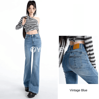 Aýal-gyzlar üçin ýokary belli giň balakly denim jinsiler