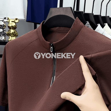 Erkekler üçin ýeňil, dem alýan yarýagly polo köýnek — tomuslyk