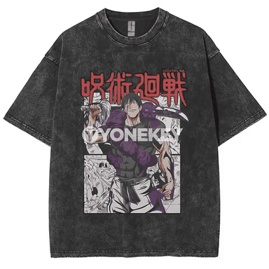 Gojo Satoru anime erkek-gyzlar üçin pagta futbolka, retro stil