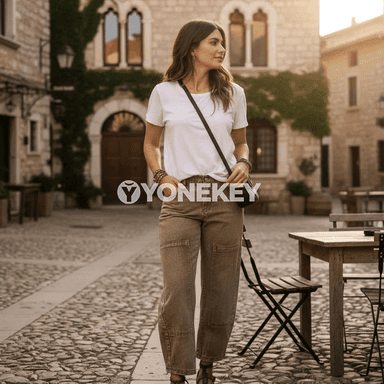 Zenanlar üçin giň balakly rahat denim jinsi, şäher stili