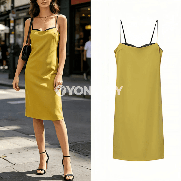 Zenanlar üçin ýazky midi bodycon satin köýnek, ýeňsiz, akşamlary üçin