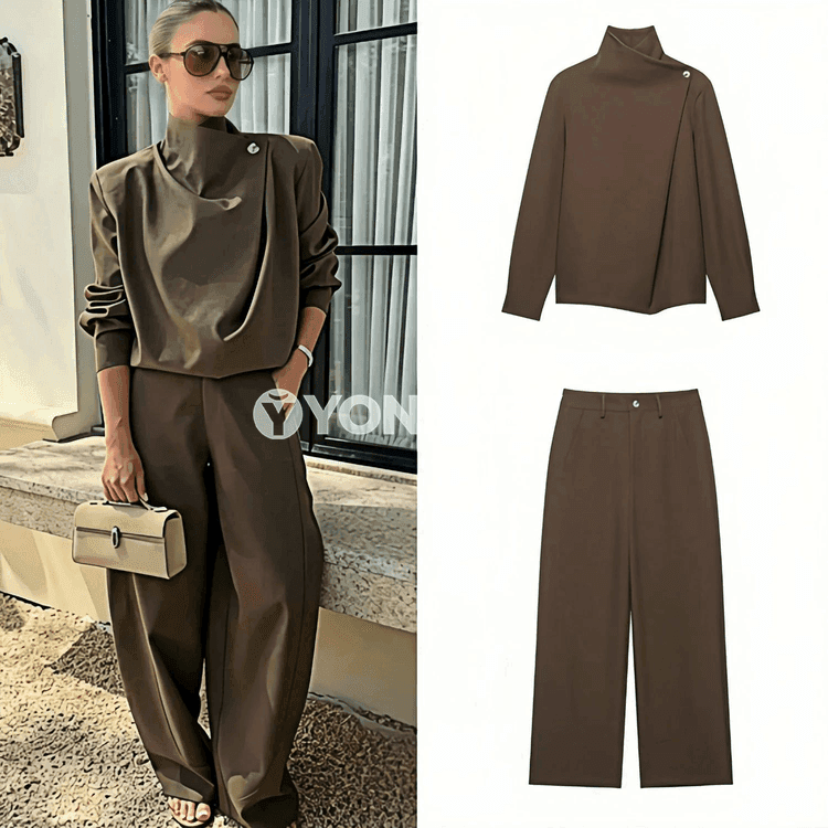 Zenanlar üçin elegant güýz ýaz toplumly giň balaqly kostýum
