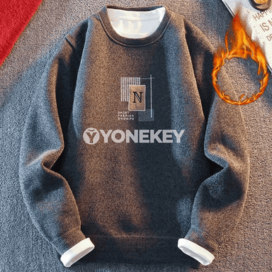 Erkekler üçin ýyly fleece switer, trikotaž, tegelek boýun, gündelik stil