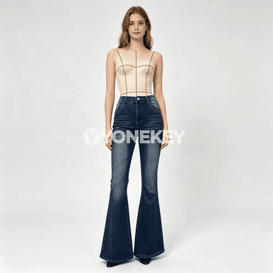 Zenanlar üçin giň balakly jeans, ýokary elastik, gündelik stil