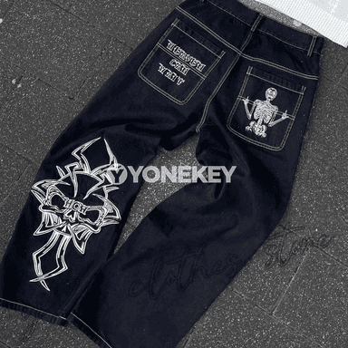 Erkekler üçin grafiti ýazgyly giň jeans balak, gündelik stil