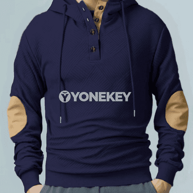 Erkekler üçin vintage jacquard Henley kapüşonly ýyly köýnek