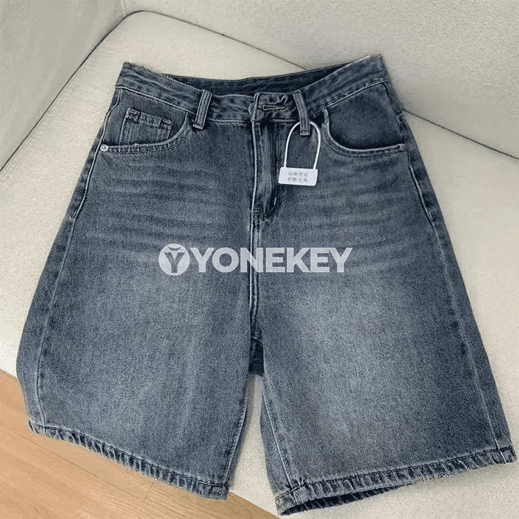 Retro ýokary belli denim şortikler, giň biçim, tomus üçin