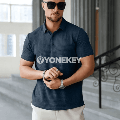 Erkekler üçin ýeňil, dem alýan polo futbolka, ýaz-tomus üçin