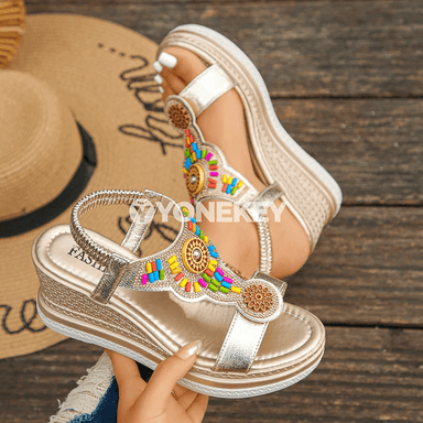 Zenanlar üçin tomuslyk boho sandallar, platformaly we rahat