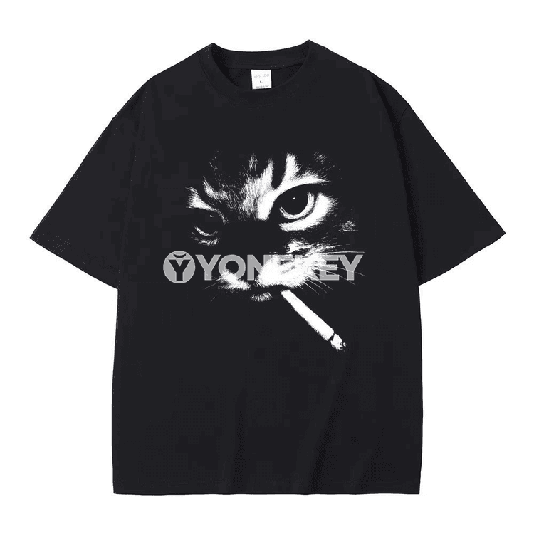 Erkek‑aýal üçin gyzykly pişikly vintage futbolka, giň biçim