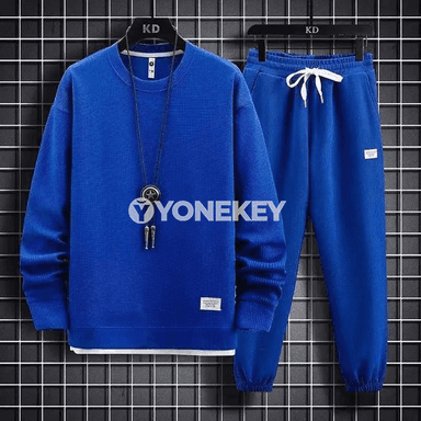 Erkekler üçin ýaz-güýz iki bölek sport kostýumy, rahat moda toplumy
