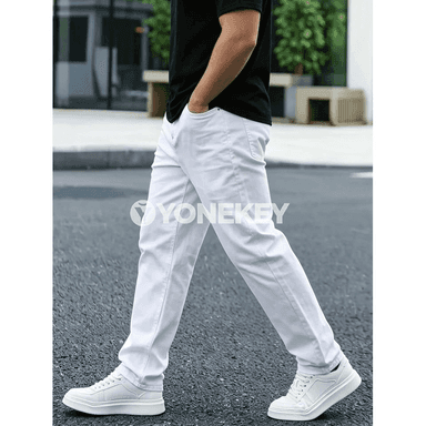 Erkekler üçin ak klassik jeans balak, göni kesim
