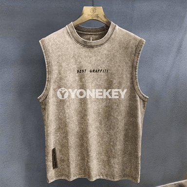 Erkekler üçin ýeňil, giň kesimli sport tank topy, ýeňsiz pagta maýka
