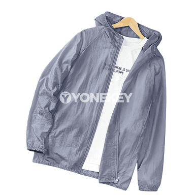Erkekler üçin ýeňil kapşonly çalt guradyjy tomus jaket