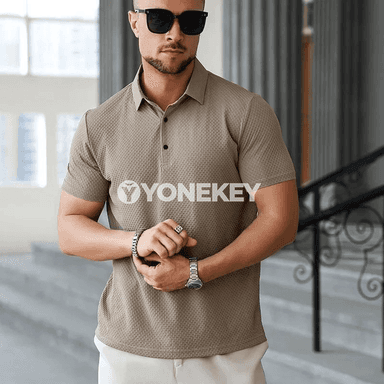 Erkekler üçin ýeňil, dem alýan polo futbolka, ýaz-tomus üçin