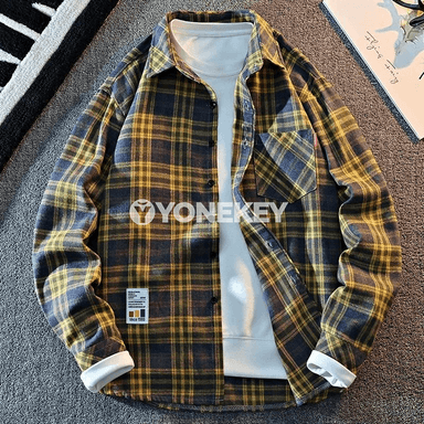 Erkekler üçin retro tartan flanel köýnegi, uzyn ýeňli gündelik model