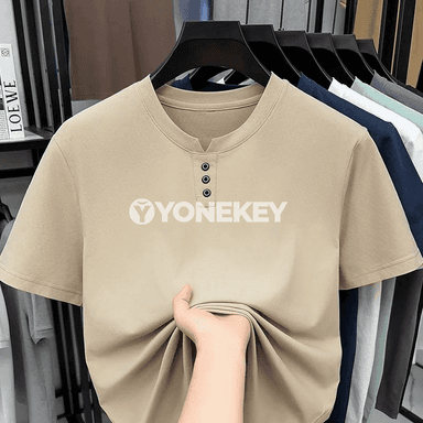 Erkekler üçin gündelik Henley boýunly ýumşak futbolka