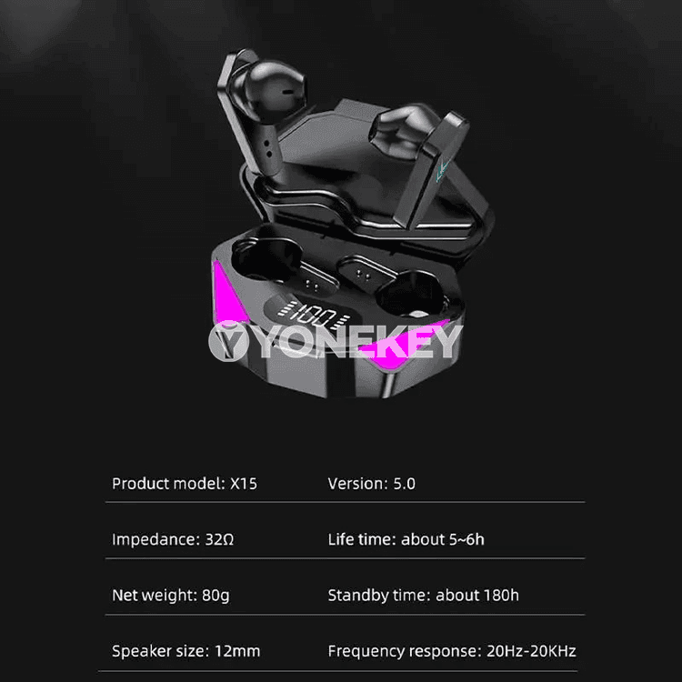X15 TWS oýun nauşnikleri, Bluetooth, mikrofonly, güýçli bassly