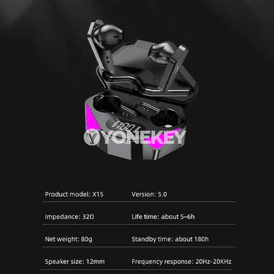 X15 TWS oýun nauşnikleri, Bluetooth, mikrofonly, güýçli bassly
