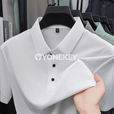 Erkekler üçin dem alýan mesh polo köýnek, gysga ýeňli