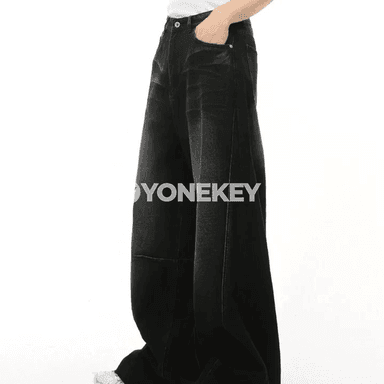 Erkekler üçin giň balakly retro giň denim jalbar