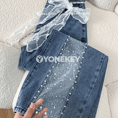 Zenanlar üçin giň kesimli jeans balak, spring ýaz stili bilen